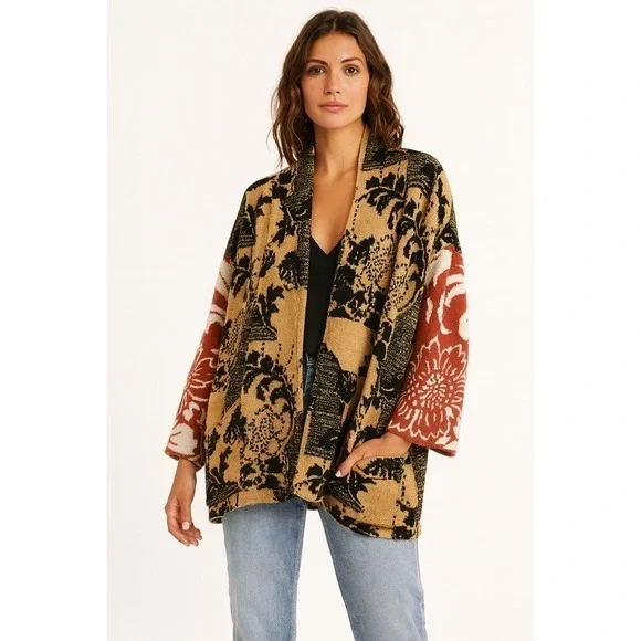 Anthropologie Lola Cocoon Cardigan Contrast Floral Sweater Size XS/S - Picture 1 of 13